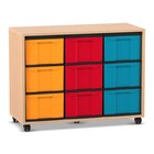 Flexeo� Regal Buche hell, 3 Reihen, 9 gro�e Boxen, bunt, Rollen, HxBxT: 72,8 x 94,8 x 40,8 cm