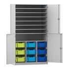 Flexeo Bastelschrank, Dekor grau, HxBxT: 190x108,1x60 cm, 4 Halbt�ren, 9 gro�e Boxen bunt B, Schloss