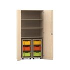 Flexeo� Garagenschrank PRO, Ahorn, 2 Rollcontainer, 6 Boxen bunt, 3 F�cher, HxBxT: 190 x 94,4 x 60 cm