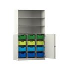 Flexeo Halbt�renschrank wei� 190 x 108,1 x 50 cm, 12 gro�en Boxen, bunt B, Bogengriff mit Schloss