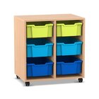 Flexeo Regal PRO, Buche hell, HxBxT: 76,7 x 73,1 x 48 cm, 2 Reihen, 6 gro�e Boxen Gr��e M bunt B, Rollen