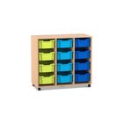 Flexeo Regal PRO, Buche hell, HxBxT: 99,1 x 108,5 x 48 cm, 3 Reihen, 12 gro�e Boxen bunt B, Sockel