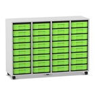 Flexeo� Regal Dekor grau, HxBxT: 92,3 x 130,7 x 40,8 cm, 4 Reihen, 32 kleine Boxen gr�n, Rollen