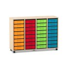 Flexeo� Regal Ahorn honig, 4 Reihen, 32 kleine Boxen, bunt, Rollen