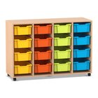 Flexeo Regal PRO, Buche hell, 4 Reihen, 16 gro�e Boxen bunt A, HxBxT: 99,1 x 143,9 x 48 cm, Sockel