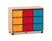 Flexeo� Regal Buche hell, 3 Reihen, 9 gro�e Boxen, bunt, Rollen, HxBxT: 72,8 x 94,8 x 40,8 cm