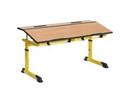 Aluflex Zweier-Sch�lertisch, h�henverstellbar 58-70 cm, Stahlfarbe wei�aluminium, mit Drahtkorbablage, Filzgleiter, 6-12 Jahre