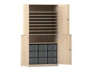 Flexeo Bastelschrank, Ahorn honig, BxHxT: 94,4 x 190 x 60 cm, 9 gro�e Boxen transparent, Schloss