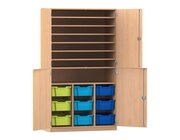 Flexeo Bastelschrank, Buche hell, HxBxT: 190x108,1x60 cm, 4 Halbt�ren, 9 gro�e Boxen bunt B, Dreholive