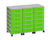 Flexeo Container-System 3 Reihen, HxBxT: 66 x 90 x 38 cm, 18 kleine Boxen gr�n, Rahmen grau