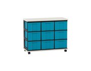 Flexeo Containersystem mit Ablage wei�, 9 gro�e Boxen, HxBxT: 72,8 x 90,5 x 38,5 cm, Rollen