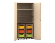 Flexeo� Garagenschrank PRO, Ahorn, 2 Rollcontainer, 6 Boxen bunt, 3 F�cher, HxBxT: 190 x 94,4 x 60 cm