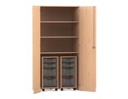 Flexeo� Garagenschrank PRO, Buche hell, HxBxT: 190 x 94,4 x 60 cm, 2 Rollcontainer, 8 Boxen Gr. S und M transparent, Bogengriff mit Schloss