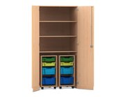 Flexeo� Garagenschrank PRO, Buche hell, HxBxT: 190 x 94,4 x 60 cm, 2 Rollcontainer, 8 Boxen Gr. S und M, bunt B, Dreholive Schloss