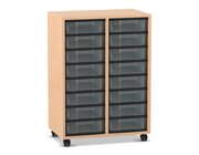 Flexeo� Materialregal Buche hell, HxBxT: 92,3x66,5x40,8 cm, 2 Reihen, 16 kleine Boxen, Boxenfarbe transparent, Rollen