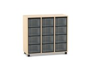 Flexeo� Regal Ahorn honig, HxBxT: 92,3 x 98,6 x 40,8 cm, 3 Reihen, 12 gro�e Boxen transparent, Rollen