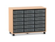 Flexeo� Regal, Buche hell mit 3 Reihen, Boxen transparent, Rollen, HxBxT: 72,8x94,8x40,8 cm