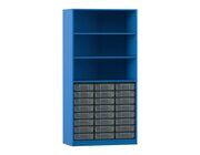 Flexeo� Regal, 3 Reihen, Dekor blau, HxBxT: 190x94,4x48 cm, 24 kleine Boxen transparent