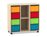 Flexeo� Regal, Ahorn honig, HxBxT: 92,3x98,6x40,8 cm, 3 Reihen, 8 gro�e Boxen bunt, Sockel