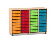 Flexeo� Regal Buche hell, 4 Reihen, 32 kleine Boxen, bunt, Rollen