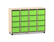 Flexeo Regal mit 4 Reihen, Dekor Ahorn Honig, HxBxT: 92,3 x 130,7 x 40,8 cm, 16 hohe Schubladen gr�n, Stellf��e