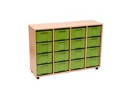 Flexeo Regal, Ahorn honig, 4 Reihen, 16 gro�e treeNside Boxen gr�n, HxBxT 93x131x41 cm, Rollen