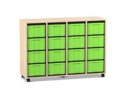 Flexeo Regal, 4 Reihen, Ahorn honig, HxBxT: 92,3 x 130,7 x 40,8 cm, 16 gro�e Boxen gr�n, Rollen