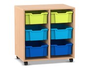 Flexeo Regal PRO, Buche hell, HxBxT: 76,7 x 73,1 x 48 cm, 2 Reihen, 6 gro�e Boxen Gr��e M bunt B, Rollen