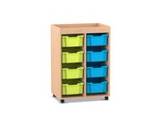 Flexeo� Regal PRO, Buche hell, 2 Reihen, 8 Boxen bunt B, Gr��e M, HxBxT: 105,6 x 73,1 x 48 cm Rollen