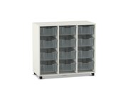 Flexeo Regal PRO wei�, 3 Reihen, 12 Boxen Gr��e M transparent, Rollen