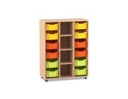 Flexeo Regal PRO, Buche hell, HxBxT: 143,9 x 108,5 x 48 cm, 3 Reihen, 12 gro�e Boxen bunt A, Sockel