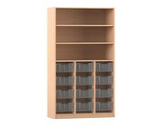 Flexeo� Regal PRO, Buche hell, 3 Reihen, 12 Boxen transparent Gr. M, 3 F�cher, HxTxB: 190 x 108,1 x 48 cm