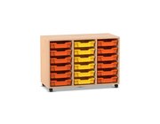 Flexeo� Regal PRO, Buche hell, mit 3 Reihen und 18 kleinen Boxen orange-gelb, Rollen