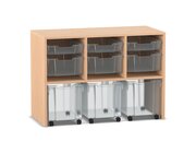 Flexeo Regal PRO, Buche hell, 3 Reihen, 9 Boxen, transparent, HxBxT: 76,9 x 108,5 x 48 cm