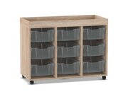 Flexeo Regal PRO, Eiche natur, HxBxT: 83,2x108,5x48 cm, 3 Reihen, 9 gro�e Boxen, Rollen