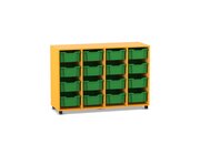 Flexeo� Regal PRO, Dekor gelb, HXBXT: 99,1 x 143,9 x 48 cm, 4 Reihen, 16 gro�e Boxen gr�n, Stellf��e