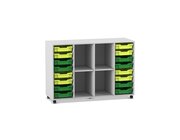 Flexeo� Regal PRO Dekor grau, 99,1 x 143,9 x 48 cm, 4 Reihen, 4 F�cher, 16 Boxen hellg�n/dunkelgr�n, Rollen