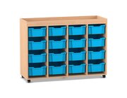 Flexeo Regal PRO, Buche hell, HxBxT: 105,6x143,9x48 cm, 4 Reihen, 16 gro�e Boxen hellblau, Stellf��e