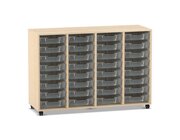 Flexeo Regal PRO, Ahorn honig, HxBxT: 99.1 x 143.9 x 48 cm, mit 4 Reihen, Rollen, inkl. 32 kleine Boxen transparent