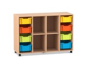 Flexeo Regal PRO, 4 Reihen, 8 Boxen, HxBxT: 99,1 x 143,9 x 48 cm, Rollen