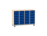 Flexeo� Regal Pro mit Stahlrahmen, Ahorn honig, 4 Reihen, 32 Boxen dunkelblau