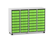 Flexeo� Regal Dekor grau, HxBxT: 92,3 x 130,7 x 40,8 cm, 4 Reihen, 32 kleine Boxen gr�n, Rollen