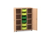 Flexeo Schrank mit 3 Reihen, 9 Boxen hell-/dunkelgr�n , 2 T�ren, Dekor buche hell