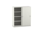 Flexeo Schiebet�renschrank wei�, 1 Mittelwand, 2x4 F�cher, BxHxT 126,4 x 143,9 x 38cm mit Sockel