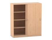 Flexeo Schiebet�renschrank Buche hell, 8 F�cher, Mittelwand, BxHxT 126,4 x 143,9 x 48cm