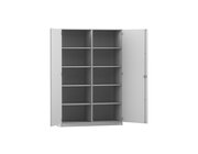 Flexeo Hochschrank grau 10 F�cher, 2 T�ren, HxBxT: 190x126,4x50 cm, Bogengriff mit Schloss