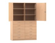 Flexeo Hochschrank, Buche hell, HxBxT: 190x126,4x50 cm, 12 kleine Schubladen, Dreholive