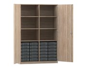 Flexeo� Schrank, Eiche natur, 24 kleine Boxen transparent, 6 F�cher, Mittelwand, 2 T�ren, HxBxT: 190 x 126,4 X 50 cm, Dreholive