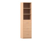 Flexeo Hochschrank mit Sockel, Buche hell, HxBxT: 190 x 48,1 x 40 cm, 3 gro�e Schubladen