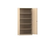 Flexeo Hochschrank mit Dreht�ren, Ahorn honig, 4 Fachb�den, BxHxT: 94,4 x 190 x 40 cm, Bogengriff mit Schloss